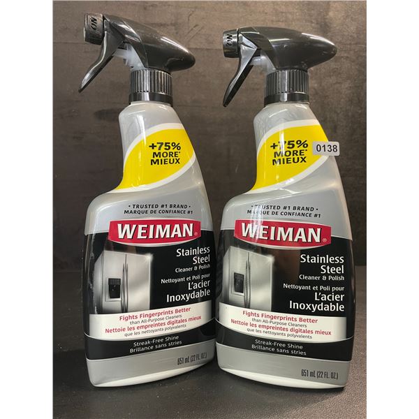 Lot of 2 Weiman Stainless Steel Cleaner & Polish (651ml) Spray Bottles; For Streak-Free Shine - New