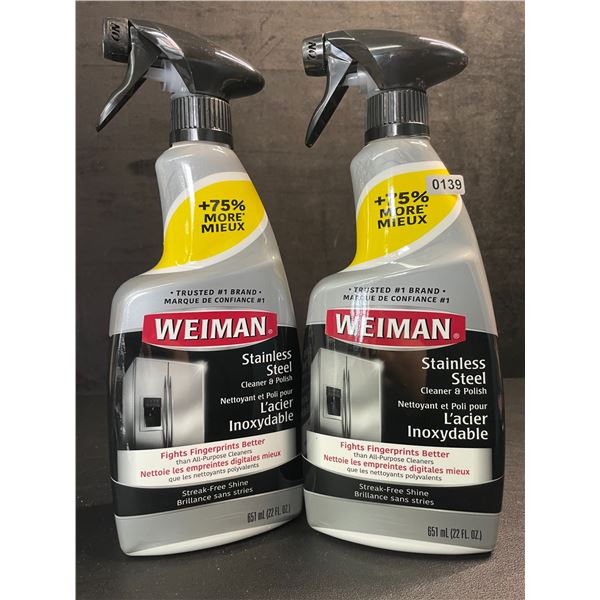 Lot of 2 Weiman Stainless Steel Cleaner & Polish (651ml) Spray Bottles; For Streak-Free Shine - New
