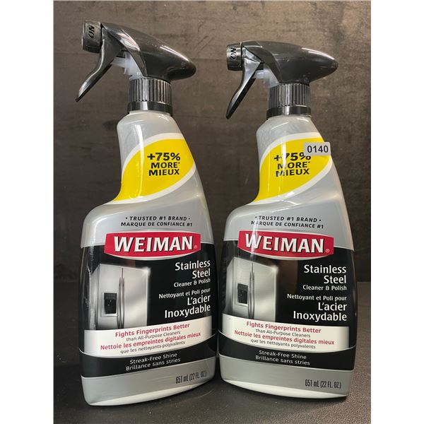 Lot of 2 Weiman Stainless Steel Cleaner & Polish (651ml) Spray Bottles; For Streak-Free Shine - New