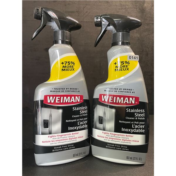 Lot of 2 Weiman Stainless Steel Cleaner & Polish (651ml) Spray Bottles; For Streak-Free Shine - New