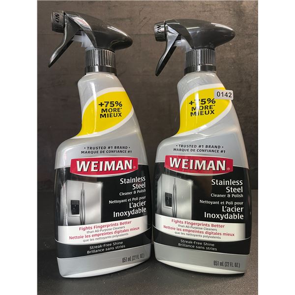 Lot of 2 Weiman Stainless Steel Cleaner & Polish (651ml) Spray Bottles; For Streak-Free Shine - New
