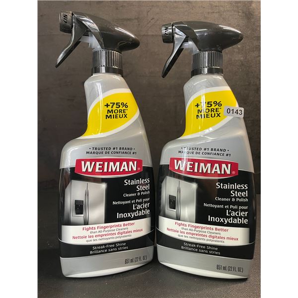 Lot of 2 Weiman Stainless Steel Cleaner & Polish (651ml) Spray Bottles; For Streak-Free Shine - New