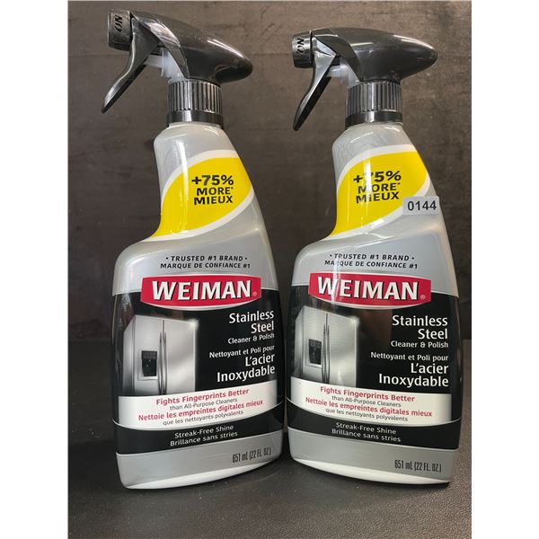 Lot of 2 Weiman Stainless Steel Cleaner & Polish (651ml) Spray Bottles; For Streak-Free Shine - New