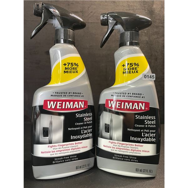 Lot of 2 Weiman Stainless Steel Cleaner & Polish (651ml) Spray Bottles; For Streak-Free Shine - New