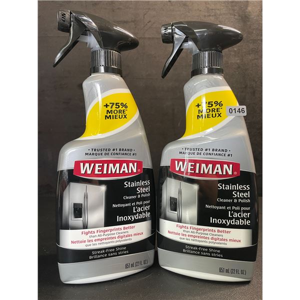 Lot of 2 Weiman Stainless Steel Cleaner & Polish (651ml) Spray Bottles; For Streak-Free Shine - New
