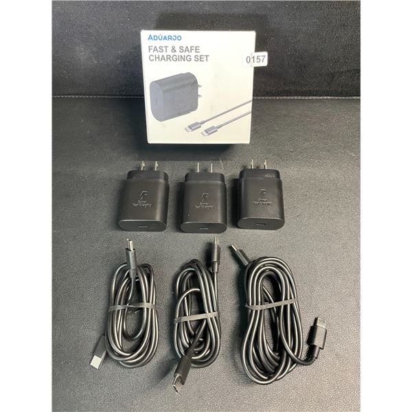 3-Pack USB-C to C Fast Charging Sets; 25W (3x Cords & 3x Wall Blocks) - New!