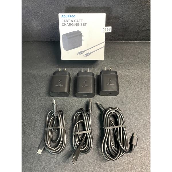 3-Pack USB-C to C Fast Charging Sets; 25W (3x Cords & 3x Wall Blocks) - New!