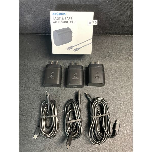 3-Pack USB-C to C Fast Charging Sets; 25W (3x Cords & 3x Wall Blocks) - New!
