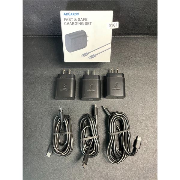 3-Pack USB-C to C Fast Charging Sets; 25W (3x Cords & 3x Wall Blocks) - New!