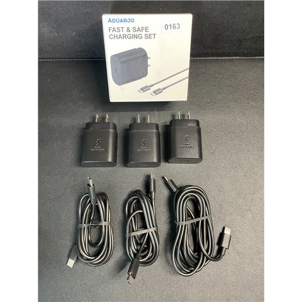 3-Pack USB-C to C Fast Charging Sets; 25W (3x Cords & 3x Wall Blocks) - New!