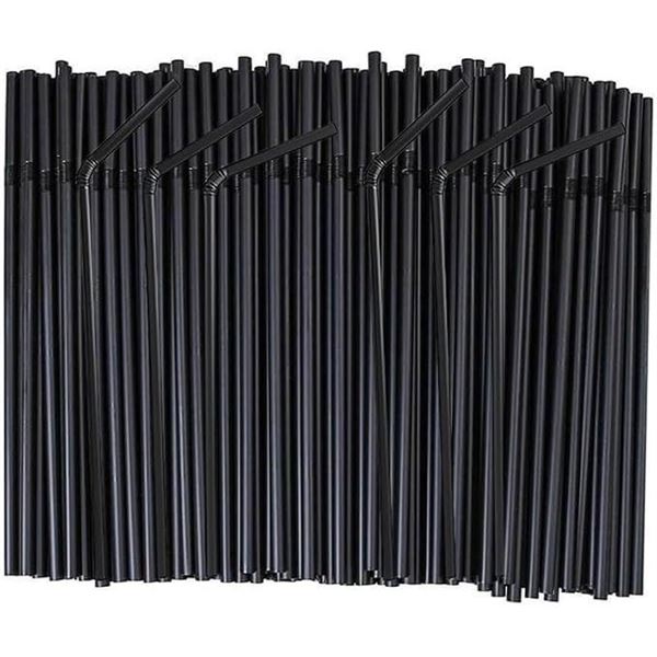 4 Packs (100pcs Each) Plastic Drinking Straws (Black) Flexible, Standard Length Straws (8") New!