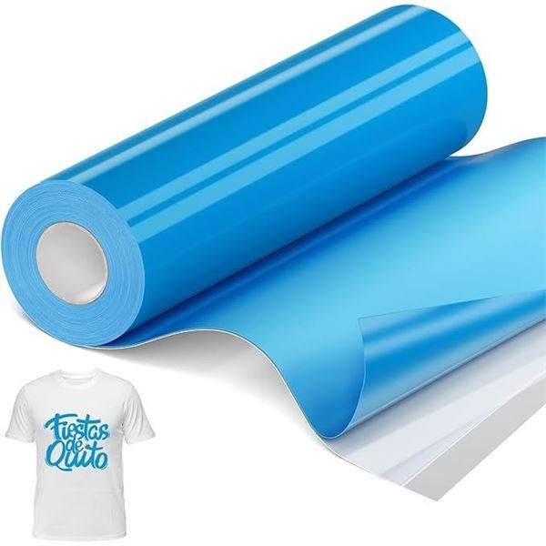 35FT Roll of Heat Transfer Vinyl (Lake Blue) Iron-On HTV for Cricut/Heat Press Crafts/Custom Shirts