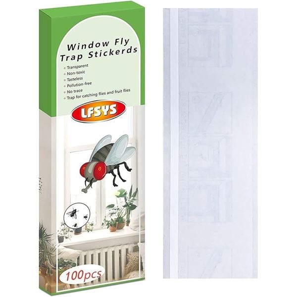 100-Pack Window Fly Traps/Sticky Fruit Fly Trap Stickers for Indoors; Transparent/Clear - New