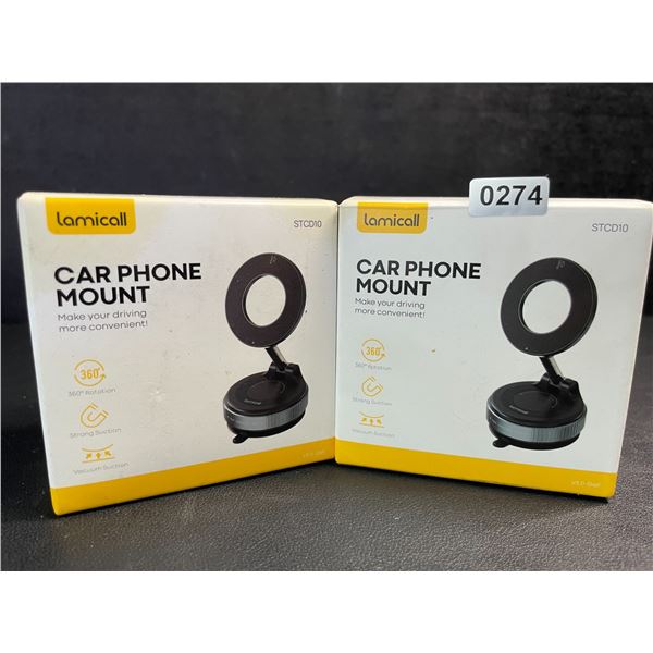 Lot of 2 Lamicall Car Phone Mounts; Suction/Dash Mount Design - Brand New