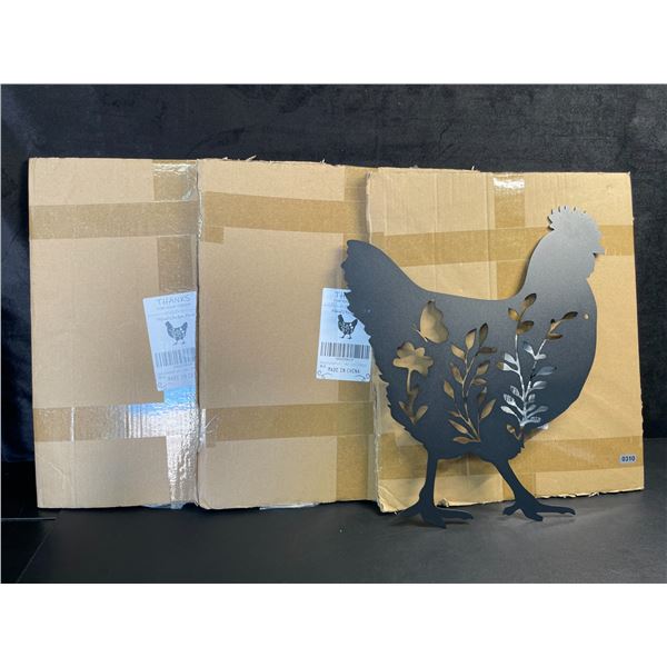 Lot of 3 Metal/Floral Design Chicken Coop/Home Decor Signs - 13.8" x 11.8" (Black) - New