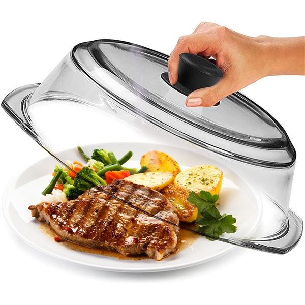 Glass Microwave Splatter Cover/Lid - Clean Heating/No Mess Microwave Food Cover - New
