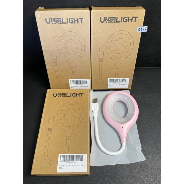 Lot of 3 Smart Voice Controlled USB LED Night Lights (Pink) Flexible Design - Brand New