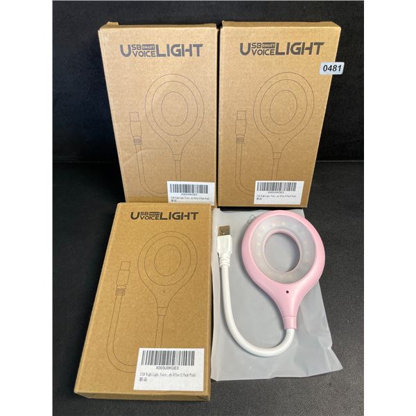 Lot of 3 Smart Voice Controlled USB LED Night Lights (Pink) Flexible Design - Brand New