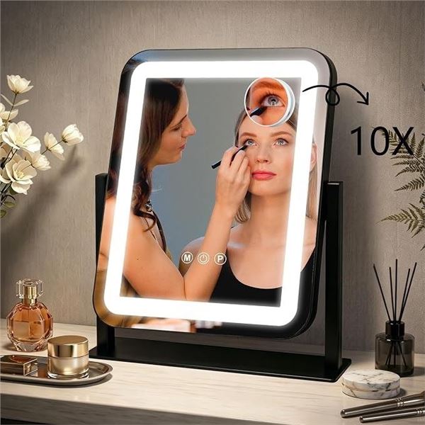 LED Hollywood Vanity Mirror/Makeup Mirror w/ 3 Color Modes, Adjustable Brightness, 10X Magnification