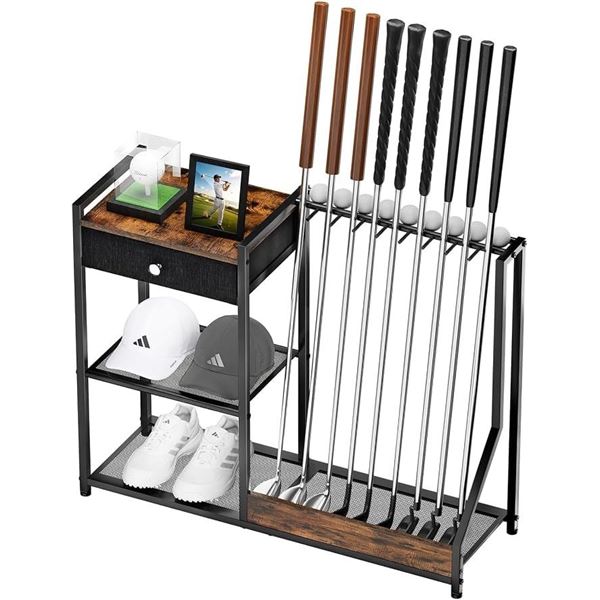 Large Golf Putter Stand/Golf Club Holder for 9 Clubs & 9 Balls - Sturdy Wood/Iron Frame - Brand New!