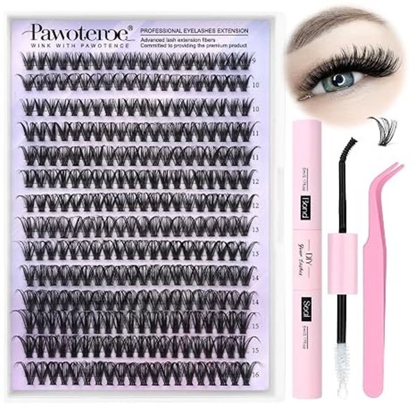 Lot of 4 DIY Eyelash Extension Kits (280pcs Each) 9-16mm Cluster Lashes w/ Lash Bond/Seal & Tweezers