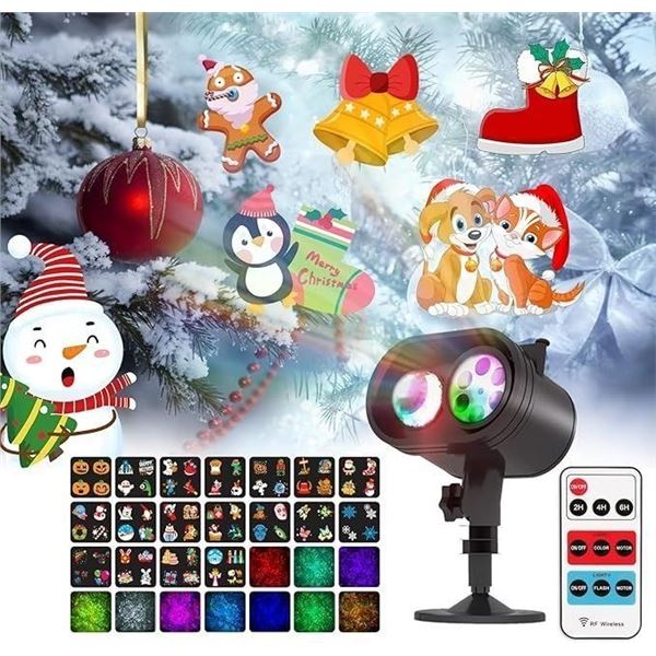LED Motion Outdoor Projector with Interchangeable Slides/Designs & Colour Waves - New