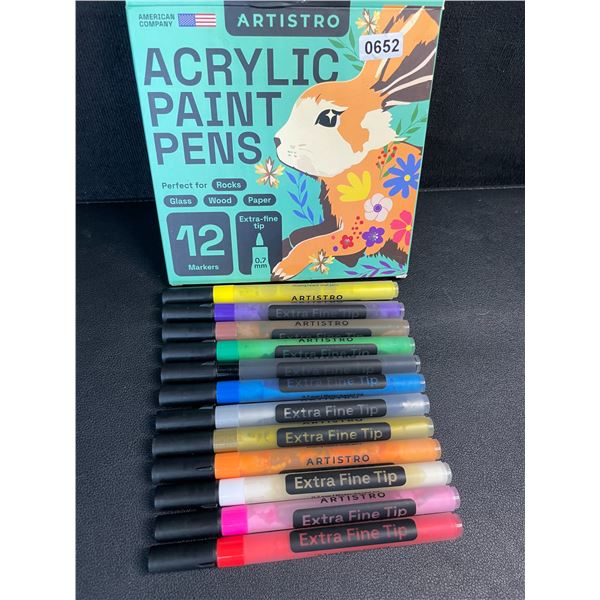Artistro 12-Pack Acrylic Paint Pens with Extra-Fine Tip - Perfect for Rocks, Glass, Wood, Paper; New