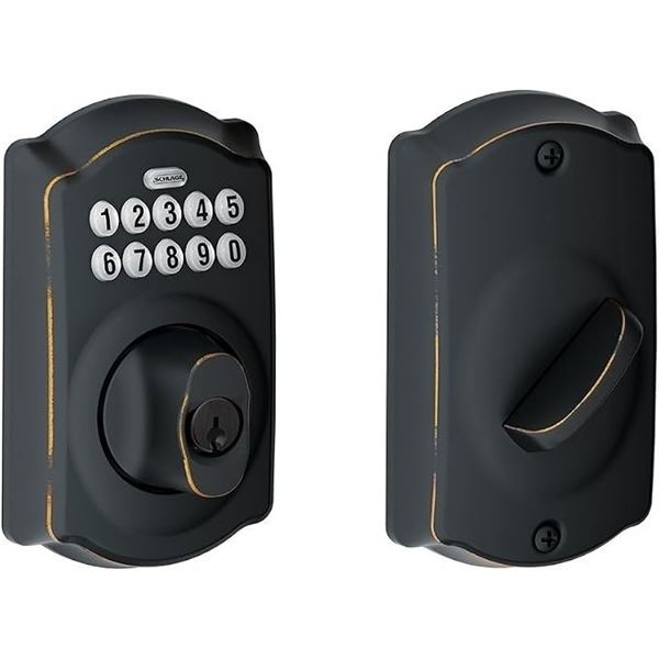 Schlage Camelot Keypad Deadbolt Kit (Aged Bronze) Model: BE365CAM716 - Brand New!