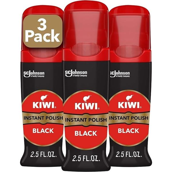 3-Pack of KIWI (Black) Instant Shine & Protect Liquid Shoe Polish (75ml) for Leather Shoes - New