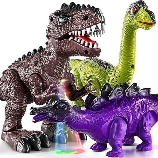 3PC Electronic Walking Dinosaur Figures/Dinosaur Toy Play Set for Kids with Sound & Lights - New!