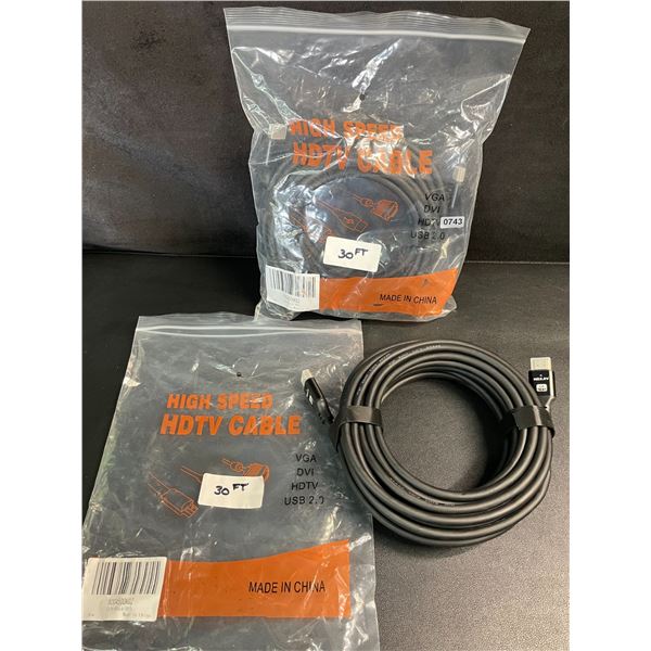 Lot of 2 High-Speed 4K UHD 30FT-Long HDMI Cords - Brand New