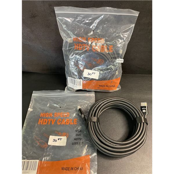 Lot of 2 High-Speed 4K UHD 30FT-Long HDMI Cords - Brand New
