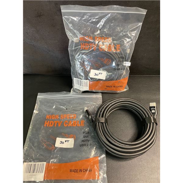 Lot of 2 High-Speed 4K UHD 30FT-Long HDMI Cords - Brand New