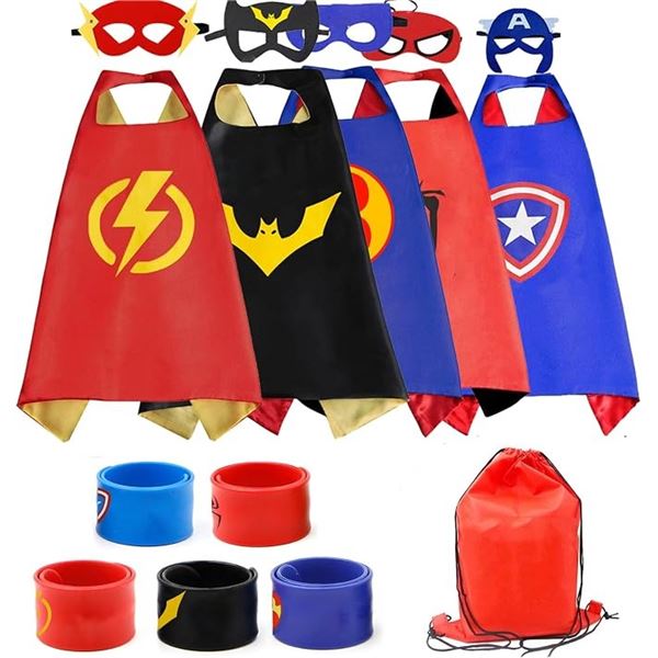 2 Packs of Kids Super-Hero Dress Up Cape & Mask Costumes (Superman, Batman, Spiderman, etc.) - New