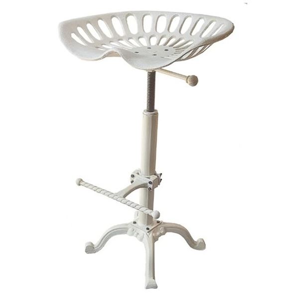 North American Country Home Tractor Seat/Stool (White) Heavy-Duty Cast Iron/Metal Design; New in Box