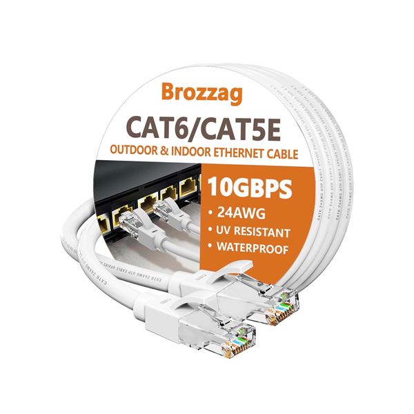 Lot of 2 Brozzag 25ft Cat6 Network/Internet Cable for Indoor/Outdoor Use - New