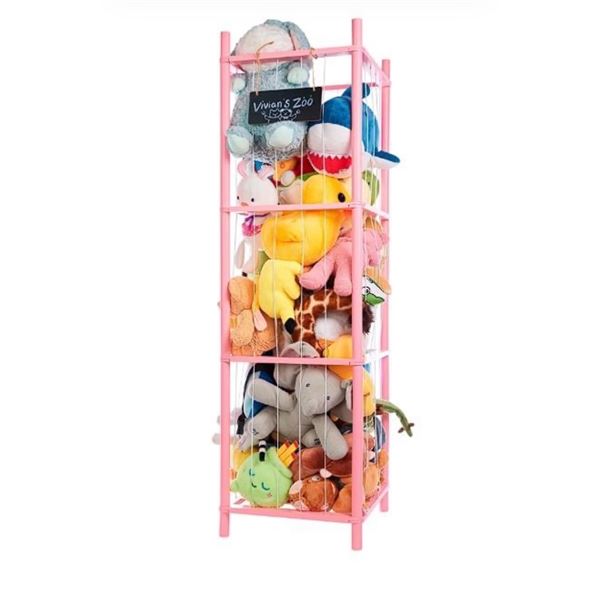 Large Wooden Stuffed Animal Storage Organizer/"Zoo" (Pink) 54" x 15" x 15" - NEW (Assembly Req'd)