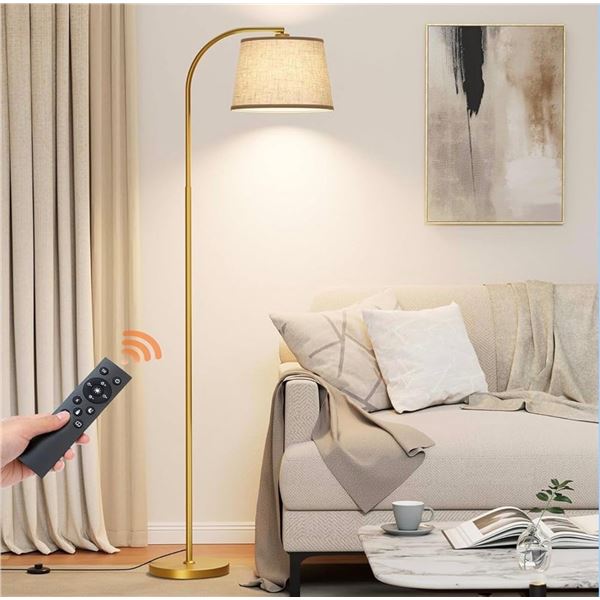 Karjoefar LED Modern 64" Tall Arch Floor Lamp (Gold) with Linen Shade; Bulb Included - Brand New!