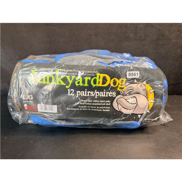 12 Pairs of L/G Junkyard Dog Heavy Duty Work Gloves with Rubber/Latex Palms - New