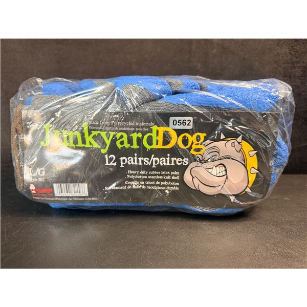 12 Pairs of L/G Junkyard Dog Heavy Duty Work Gloves with Rubber/Latex Palms - New