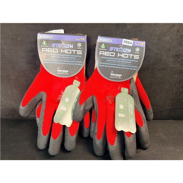 2 Pairs of Stealth Red Hots Work Gloves LG - New