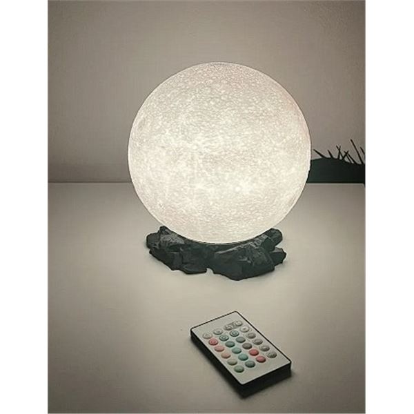 3D-Printed Moon Light/Color-Changing Moon Lamp with Remote Control & Rock-Style Base - New