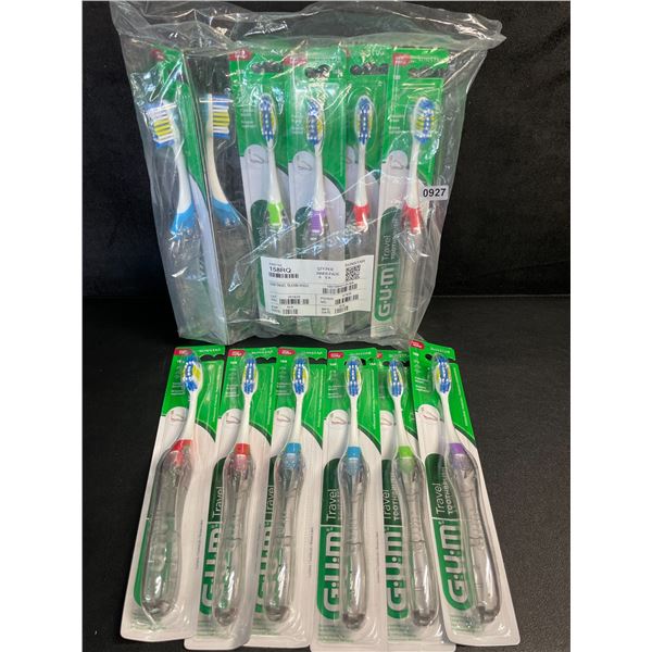 Lot of 12 G.U.M. Travel/Foldable Toothbrushes with Built-In Travel/Compact Case - New Sealed