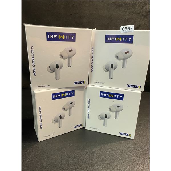 4 Pairs of Infinity SUR 3 Bluetooth Earbuds/Headphones - HiFi Sound/Comfortable Fit - New Sealed