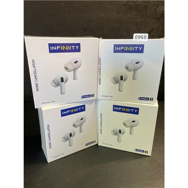 4 Pairs of Infinity SUR 3 Bluetooth Earbuds/Headphones - HiFi Sound/Comfortable Fit - New Sealed