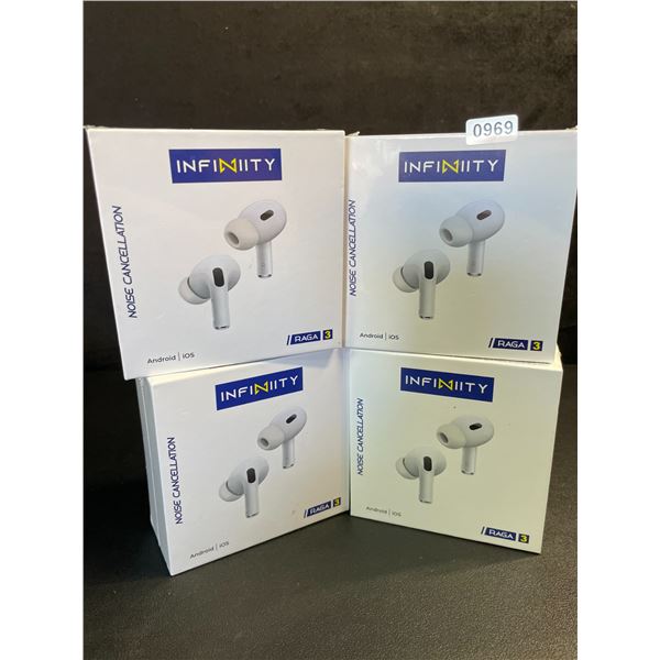 4 Pairs of Infinity SUR 3 Bluetooth Earbuds/Headphones - HiFi Sound/Comfortable Fit - New Sealed