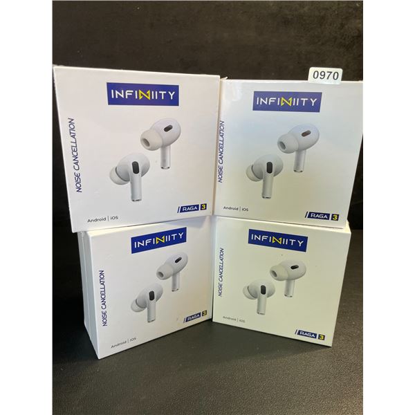 4 Pairs of Infinity SUR 3 Bluetooth Earbuds/Headphones - HiFi Sound/Comfortable Fit - New Sealed