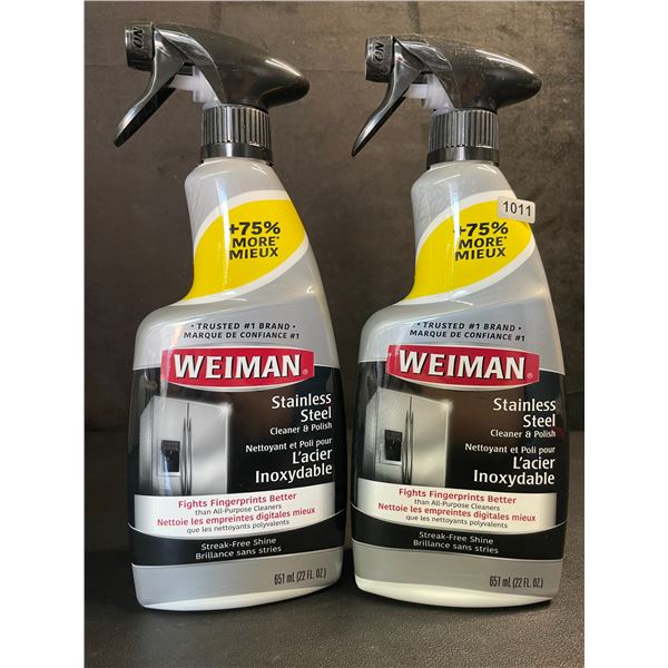 Lot of 2 Weiman Stainless Steel Cleaner & Polish (651ml) Spray Bottles; For Streak-Free Shine - New