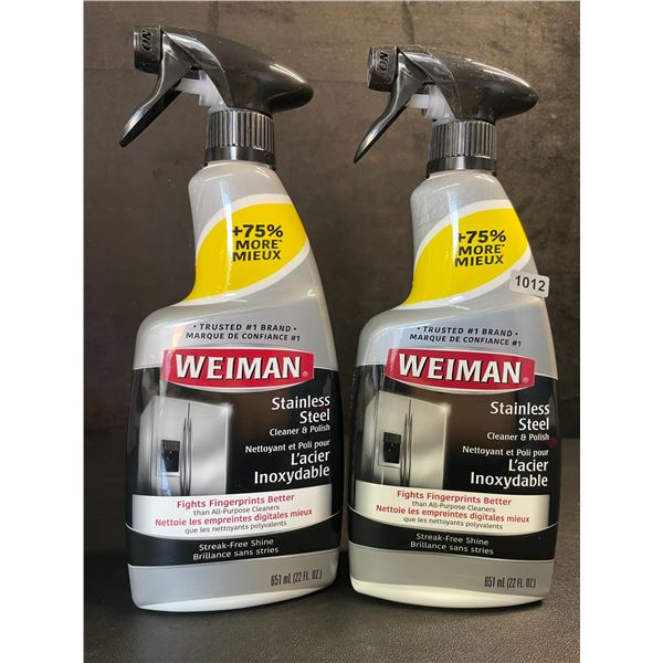 Lot of 2 Weiman Stainless Steel Cleaner & Polish (651ml) Spray Bottles; For Streak-Free Shine - New