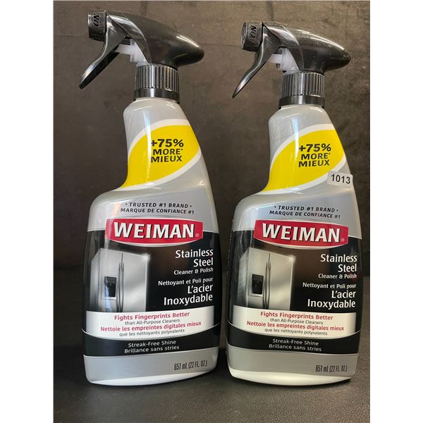 Lot of 2 Weiman Stainless Steel Cleaner & Polish (651ml) Spray Bottles; For Streak-Free Shine - New